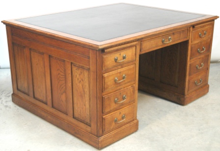 Antique Partners Desks - Antique Oak 18 Drawer Partners Desk